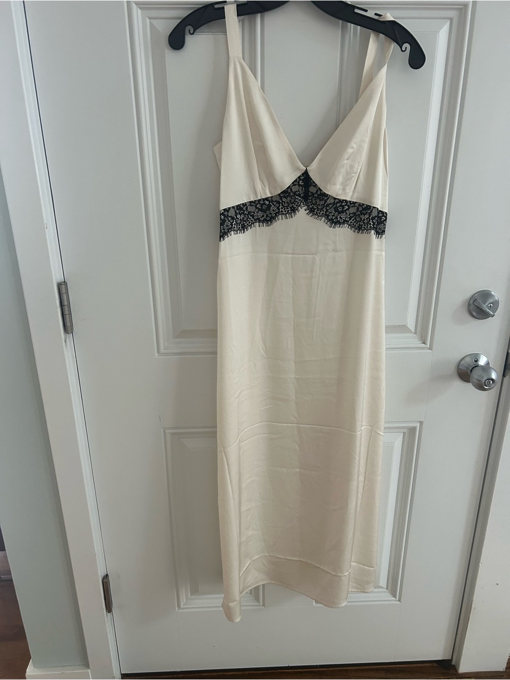 French Connection Cream Slip with Black Lace Accent